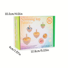 6pcs Wooden Spinning Top Toys Cartoon Fruit Animal Theme Patterns Classic Game
