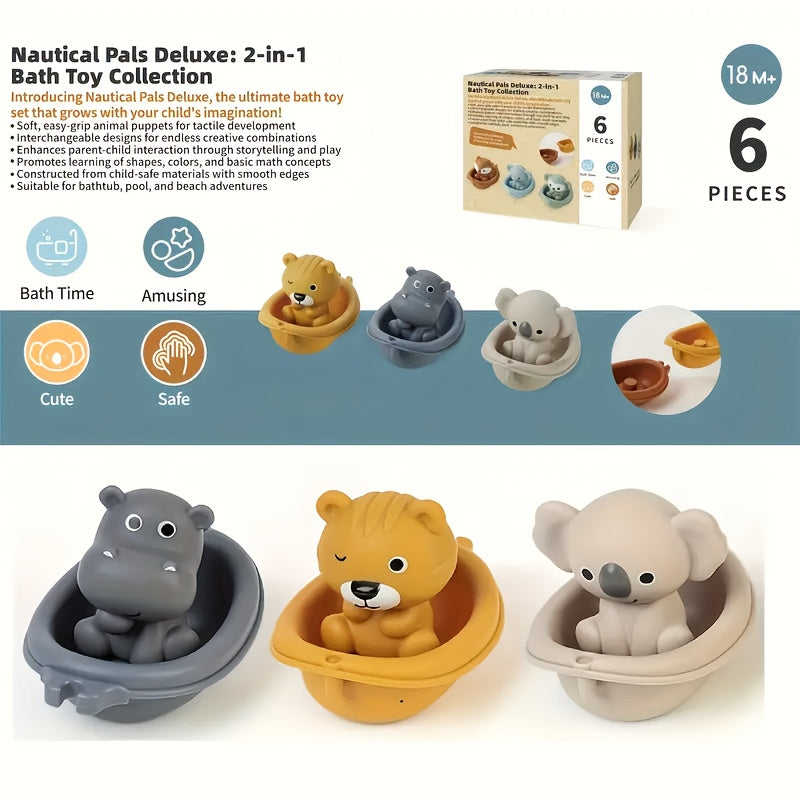 12pcs Stackable Bath Toy Animal Floats Suction Cups Educational Sensory Play