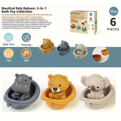 12pcs Stackable Bath Toy Animal Floats Suction Cups Educational Sensory Play