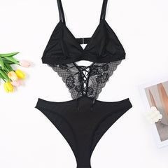  Lace Up Cutout Teddy Bodysuit