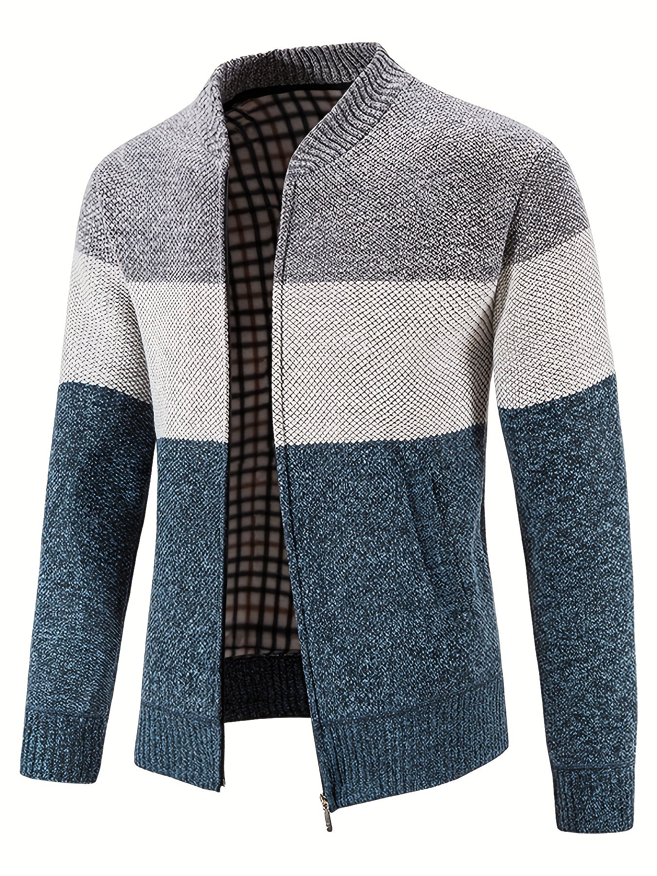 Men's Casual Fleece Jacket Warm Zip Up Knitted Cardigan