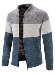Men's Casual Fleece Jacket Warm Zip Up Knitted Cardigan