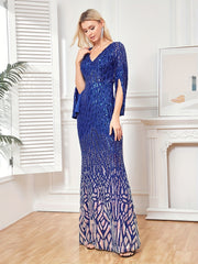 Sequined Bridesmaid Dress V neck Floor Length Dress