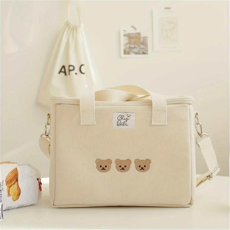Bear Embroidery Insulated Mommy Bag Multifunctional Mother And Baby Bag