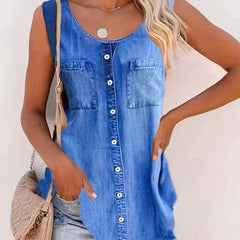 Faux Denim Print Tank Top for Summer