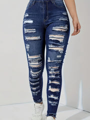 Women's Plus Button Fly Distressed High Skinny Jeans