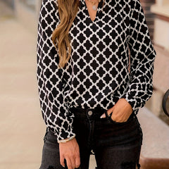  Geometric Print Long Sleeve Blouse
