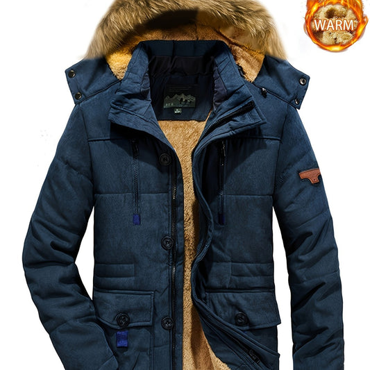 Men's Hooded Fleece Jacket Windproof Warm Retro Style