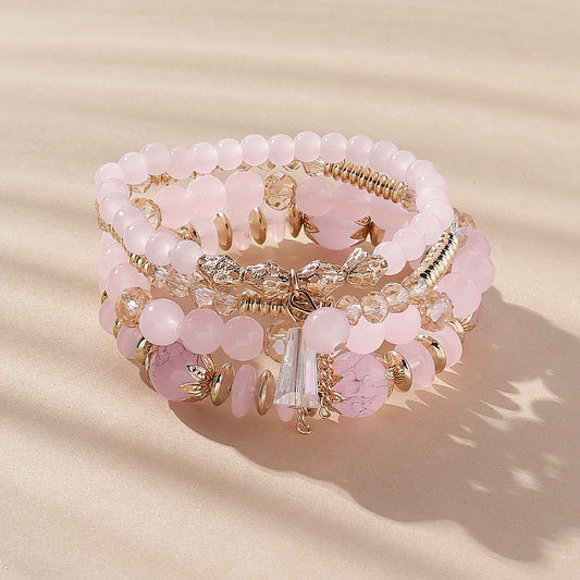 4 Pcs Crystal Beaded Boho Bracelet Set Women's Jewelry Gift