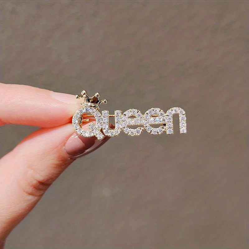 Rhinestone Letter QUEEN Brooches Pins Corsage Scarf Clips Safety Pin