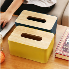 Nordic Style Plastic Tissue Box with Wooden Cover