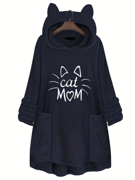 Cat Mom Print Hoodie Casual Long Sleeve Sweatshirt