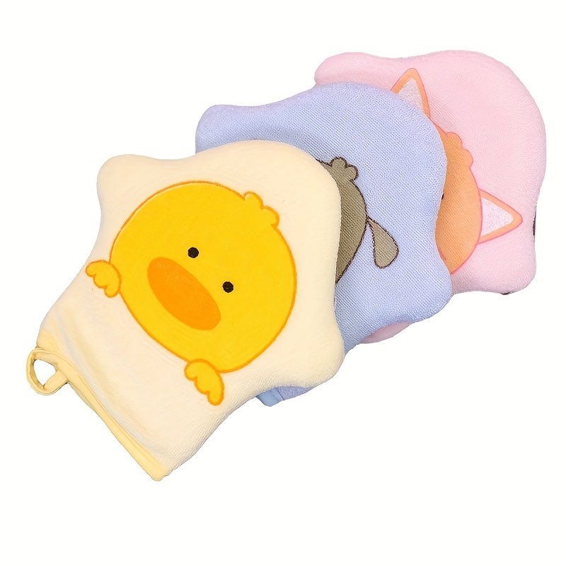 Baby Toddler Cartoon Gloves Bath Wipe Soft Sponge Bath Towel