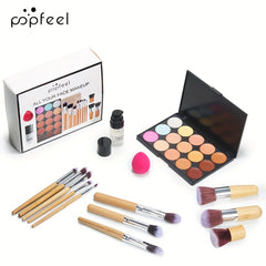 Face Makeup Set Primer Concealer Palette Powder Puff 11 Pcs Brushes