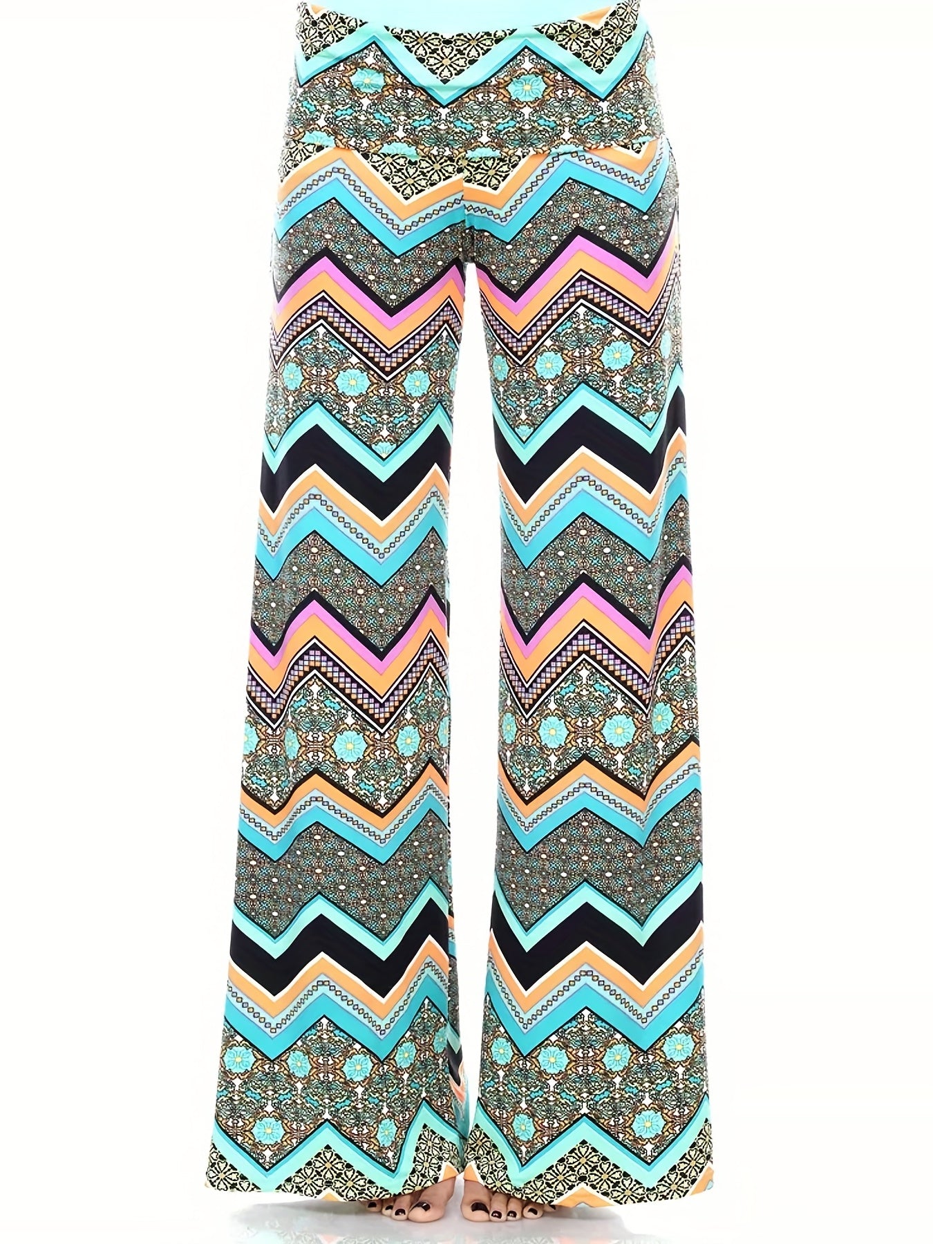  Geometric Print High Rise Wide Leg Pants