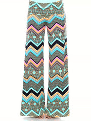  Geometric Print High Rise Wide Leg Pants