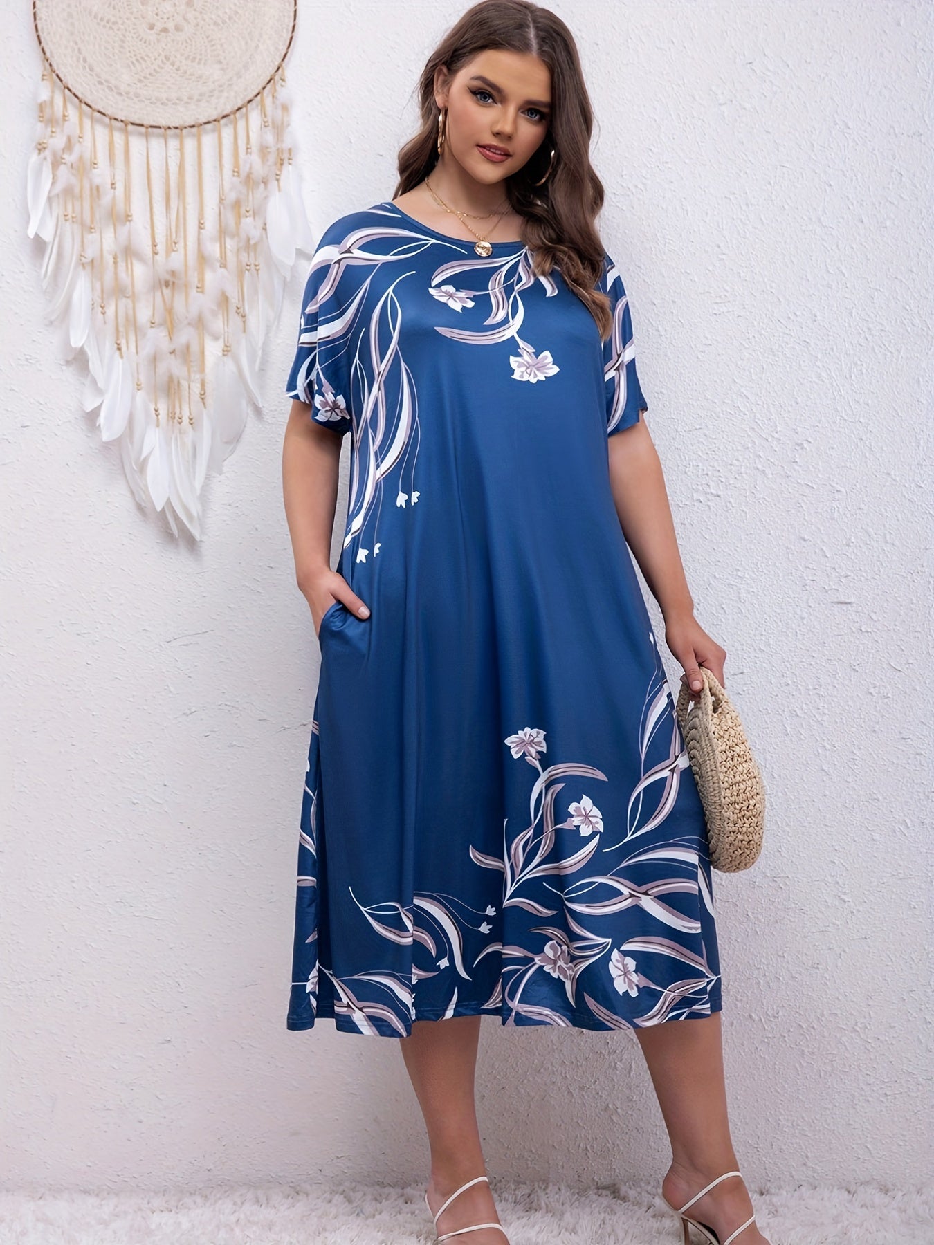  Floral Print Midi Dress with Pockets