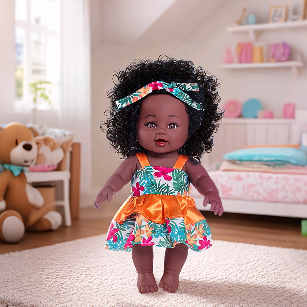 Stylish Reborn Doll with Curly Hair & Floral Dress Realistic Baby Doll