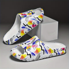 Men's Graphic Print Non Slip Platform Slides
