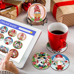 8pcs Christmas Candy Gnome Diamond Painting Coasters Kits