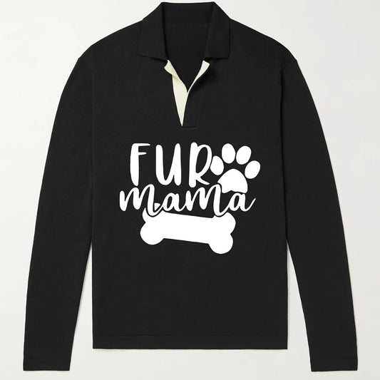 Fur Mama & Dog Paw Knit Polo Shirt Men's Pullover Sweater