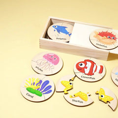 Ocean Animals Puzzle Wooden Box Set - Educational and Multifunctional