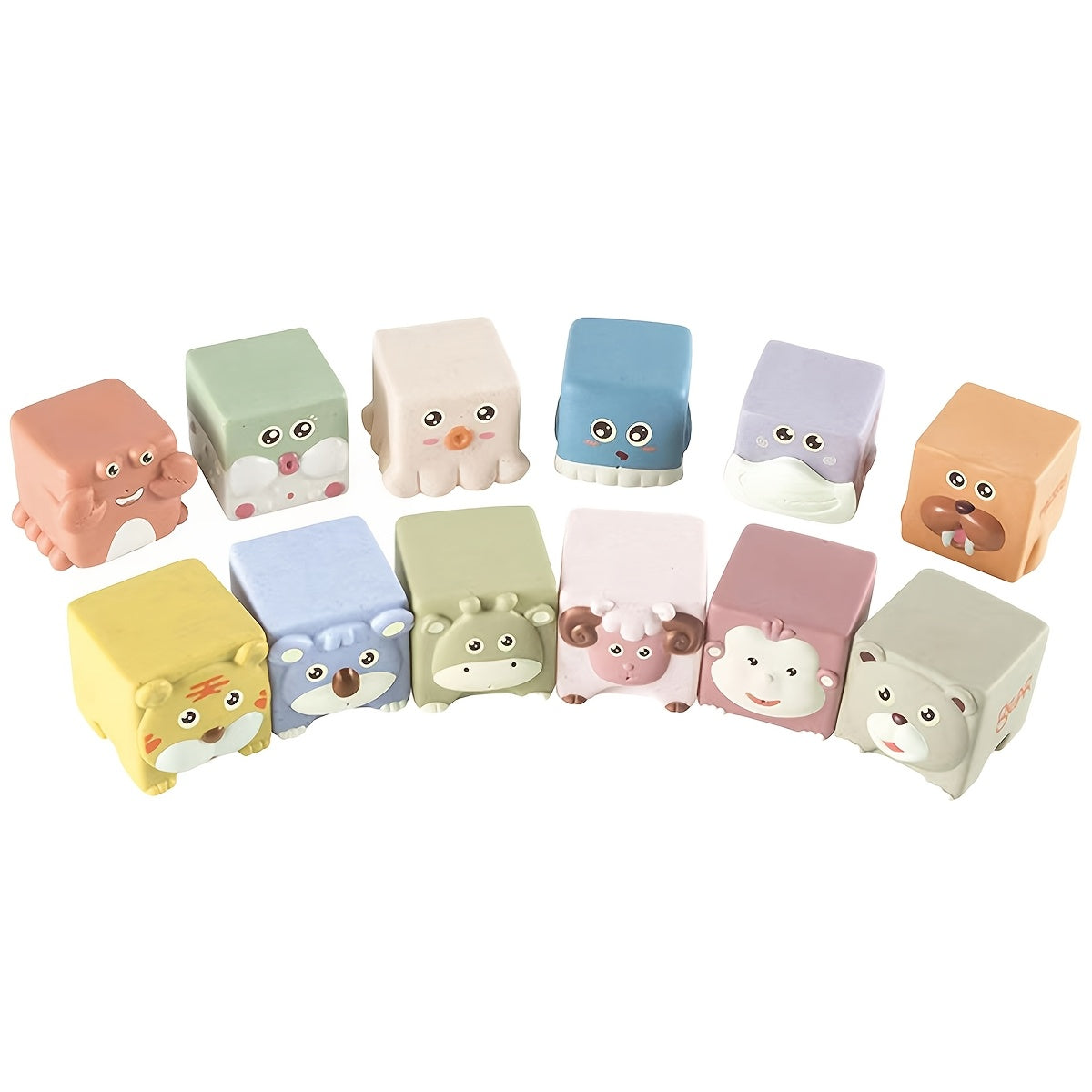 Silicone Baby Building Blocks Set Animal Stacking Cups Soft Squeeze Play