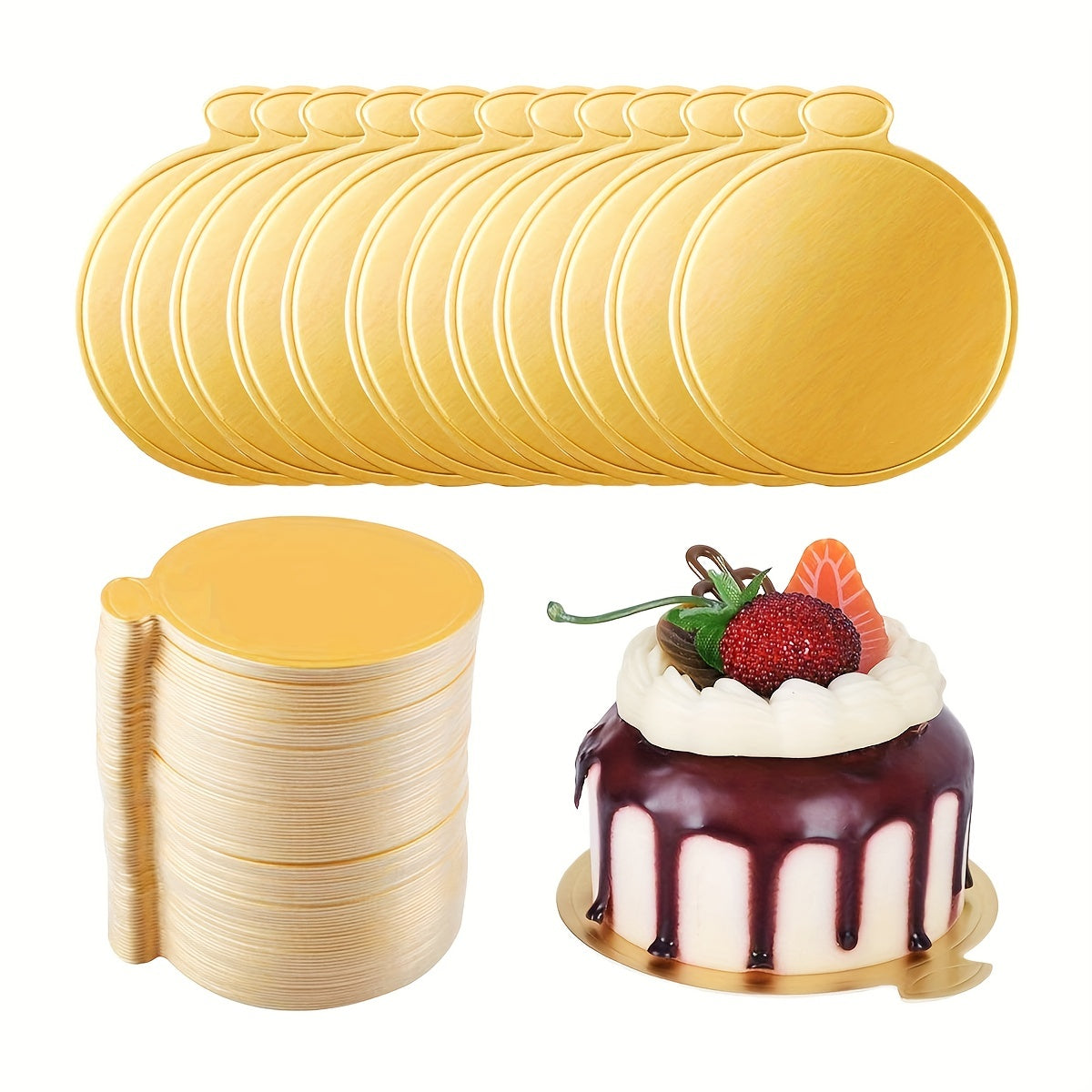 50 Mini Golden Cake Boards Disposable Cupcake Trays 3"