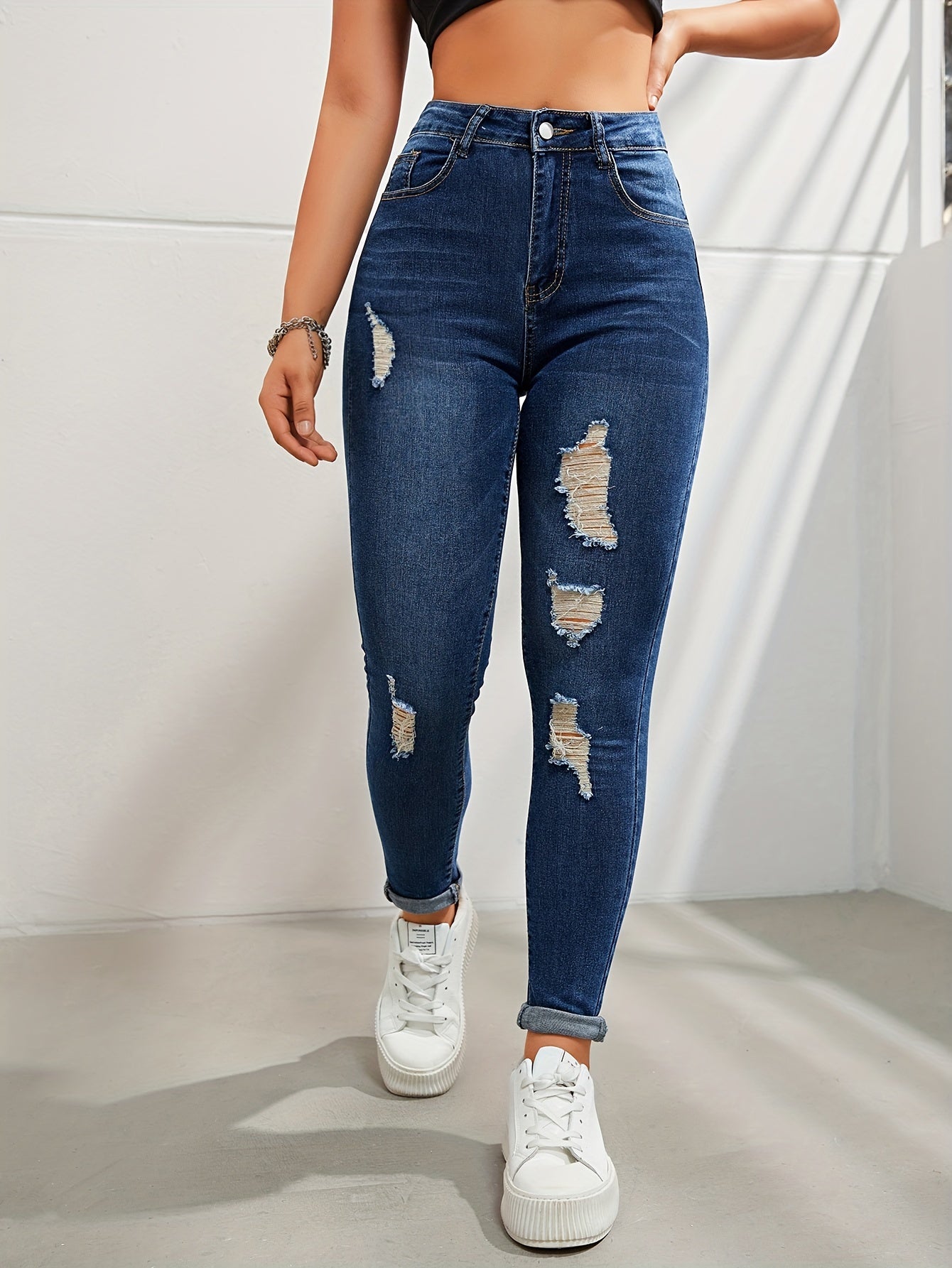  Ripped High Waist Skinny Jeans