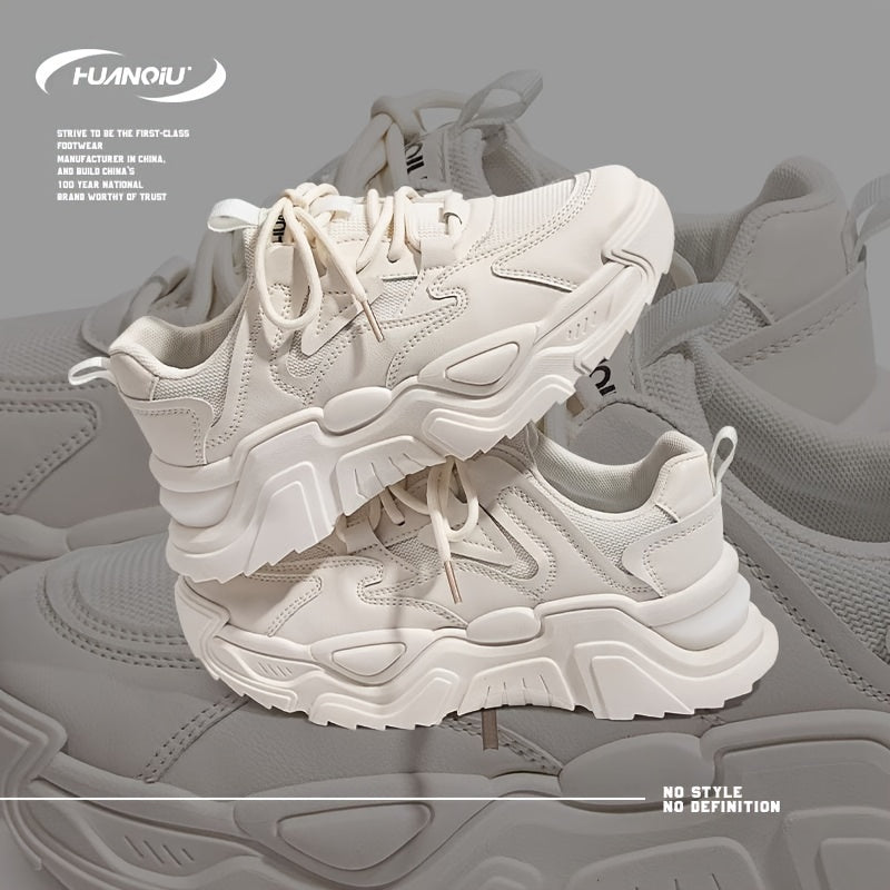 HUANQIU Women's Lace-up Chunky Sneakers Comfy Thick Sole Dad Shoes