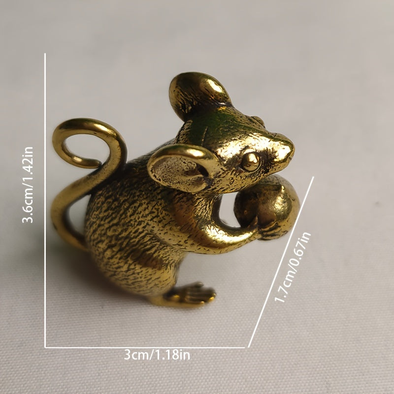 Brass Lucky Mouse Key Chain Gift Tea Pet Bag Ornament Pendant
