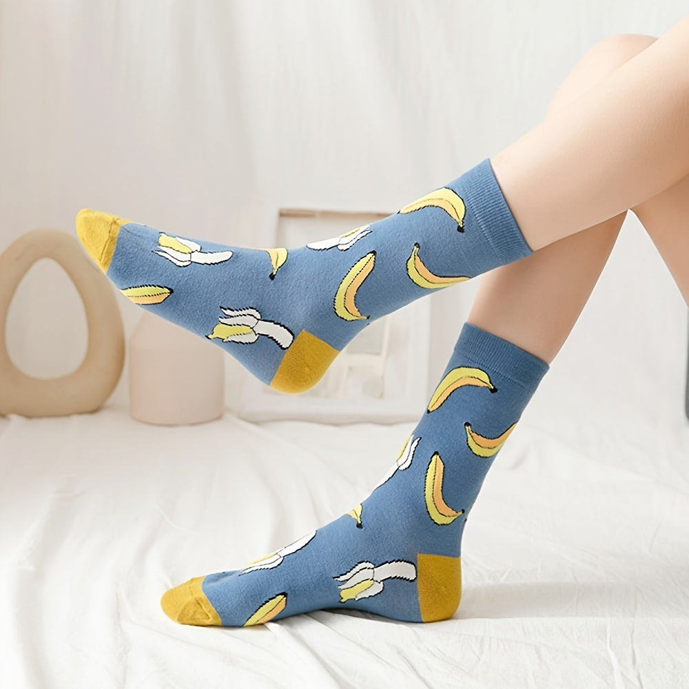 6 Pairs Fruits Pattern Socks Multicolor Casual Mid Tube Women's Stockings