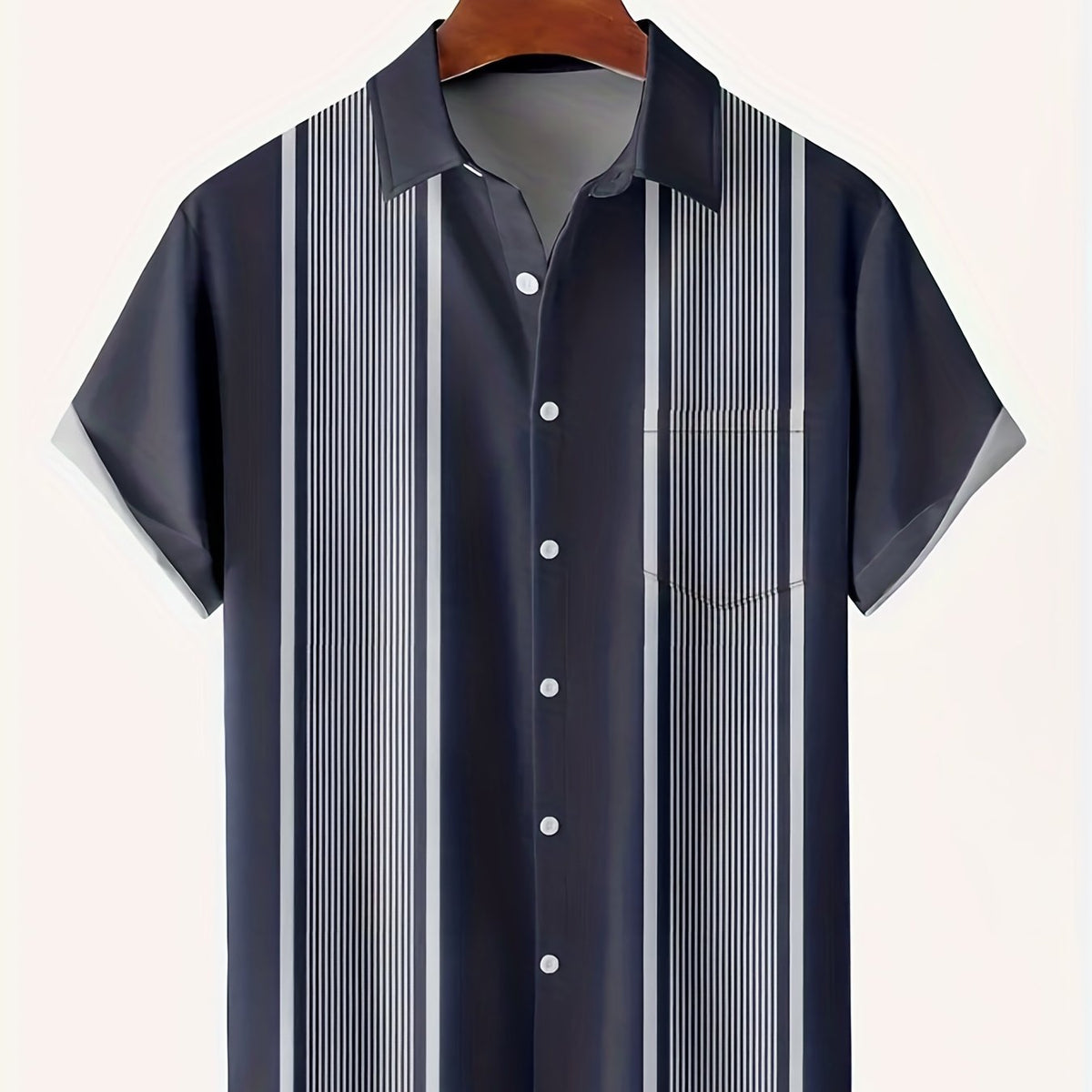 Vertical Stripe Pattern Men's Casual Short Sleeve Lapel Shirt