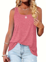  Basic Tank Top Women's Plus Solid Square Neck High Stretch Summer