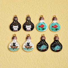 8pcs Goldfish Dolphin Kitten Print Bulb Pendant DIY Jewelry Set