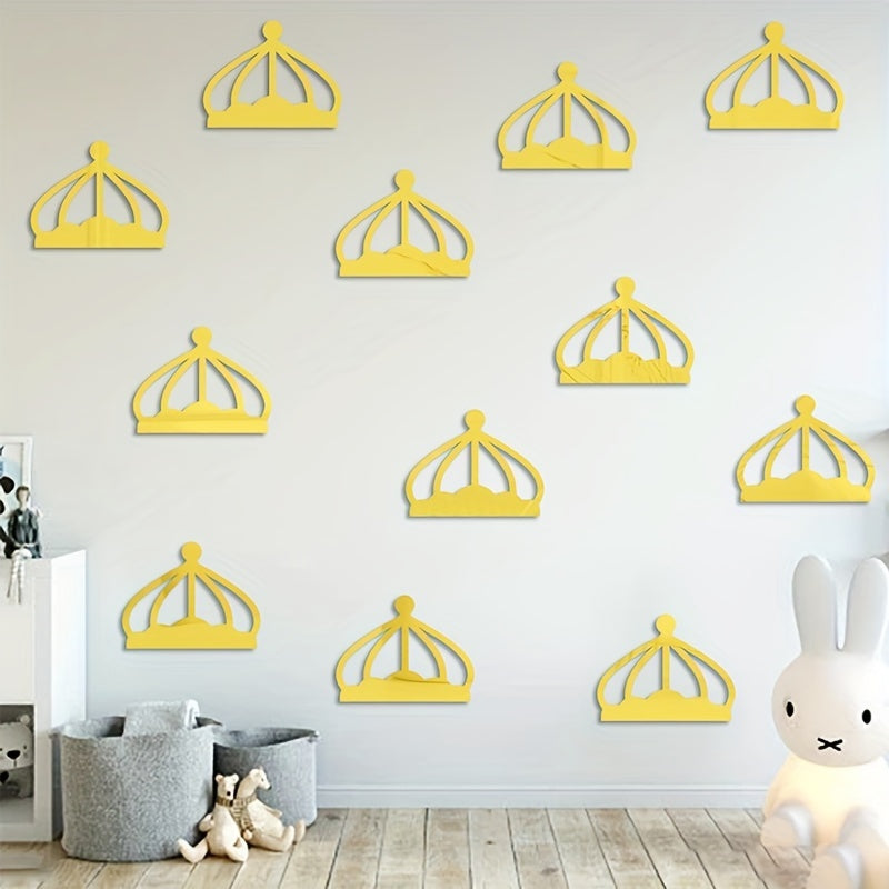 12pcs Crown Acrylic Mirror Stickers Self Adhesive Waterproof