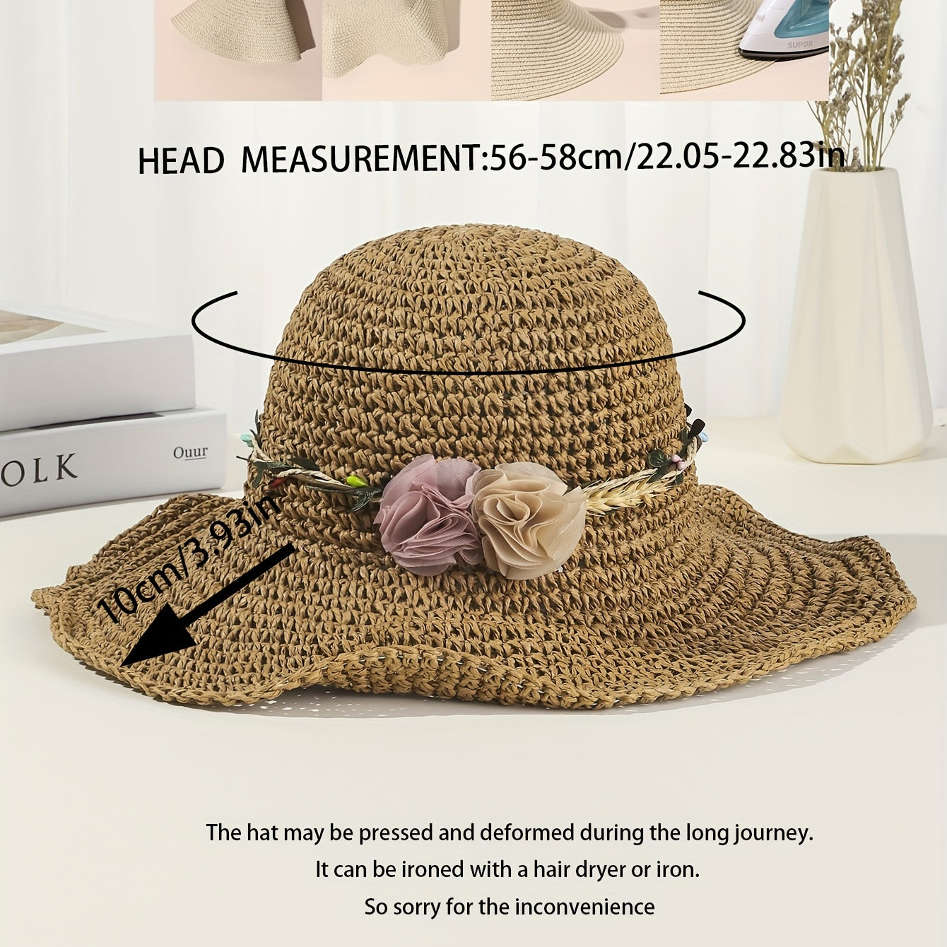 Khaki Crochet Flower Sun Hat Hollow Out Breathable Straw Bucket Hat