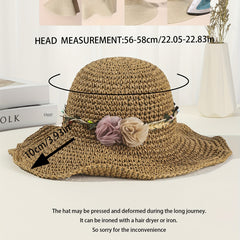 Khaki Crochet Flower Sun Hat Hollow Out Breathable Straw Bucket Hat