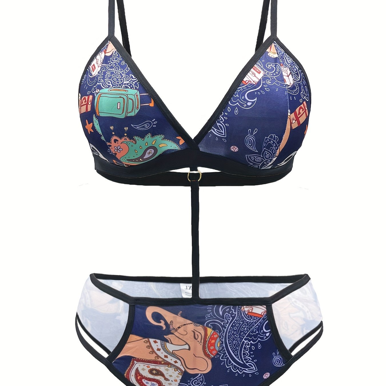  Sexy Boho Bodysuit Cut Out Paisley Print Ring Linked