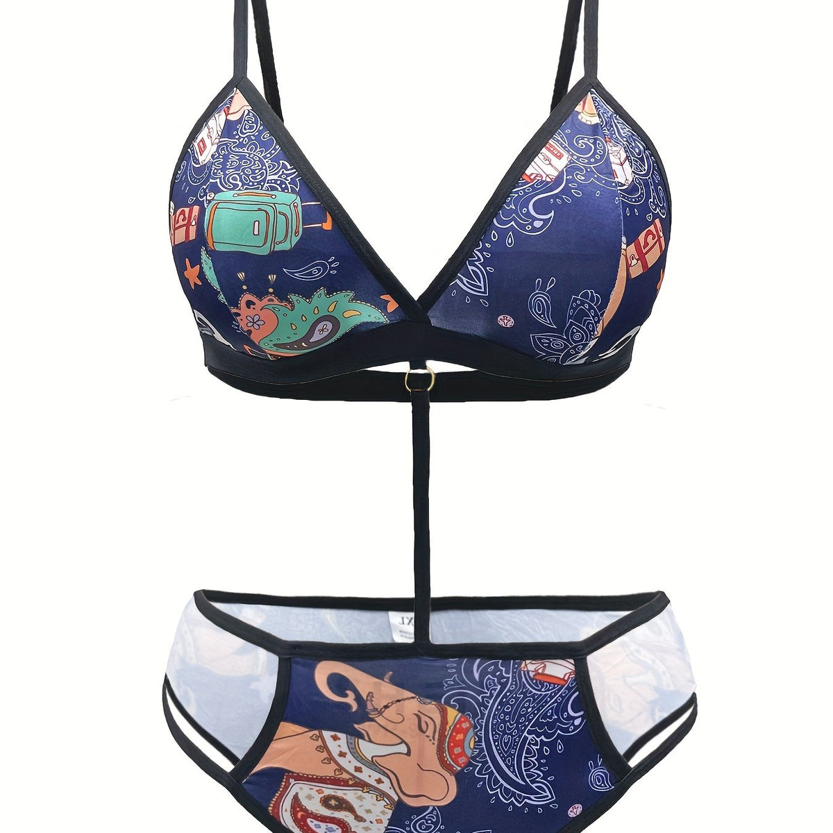  Sexy Boho Bodysuit Cut Out Paisley Print Ring Linked