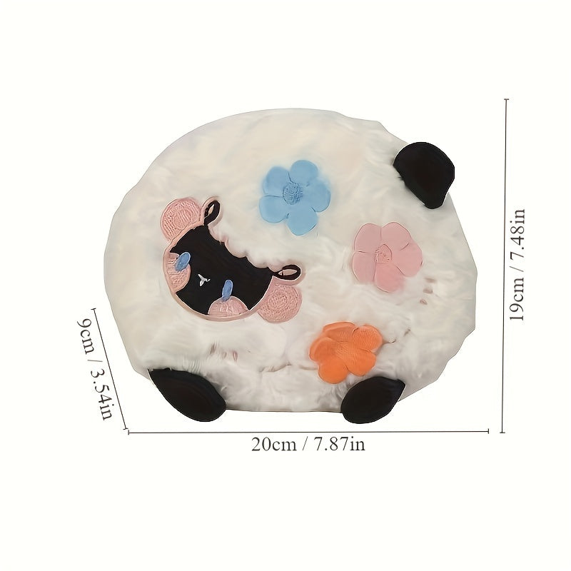 Cartoon Lamb Shaped Embroidery Shoulder Bag Soft Plush Storage Bag
