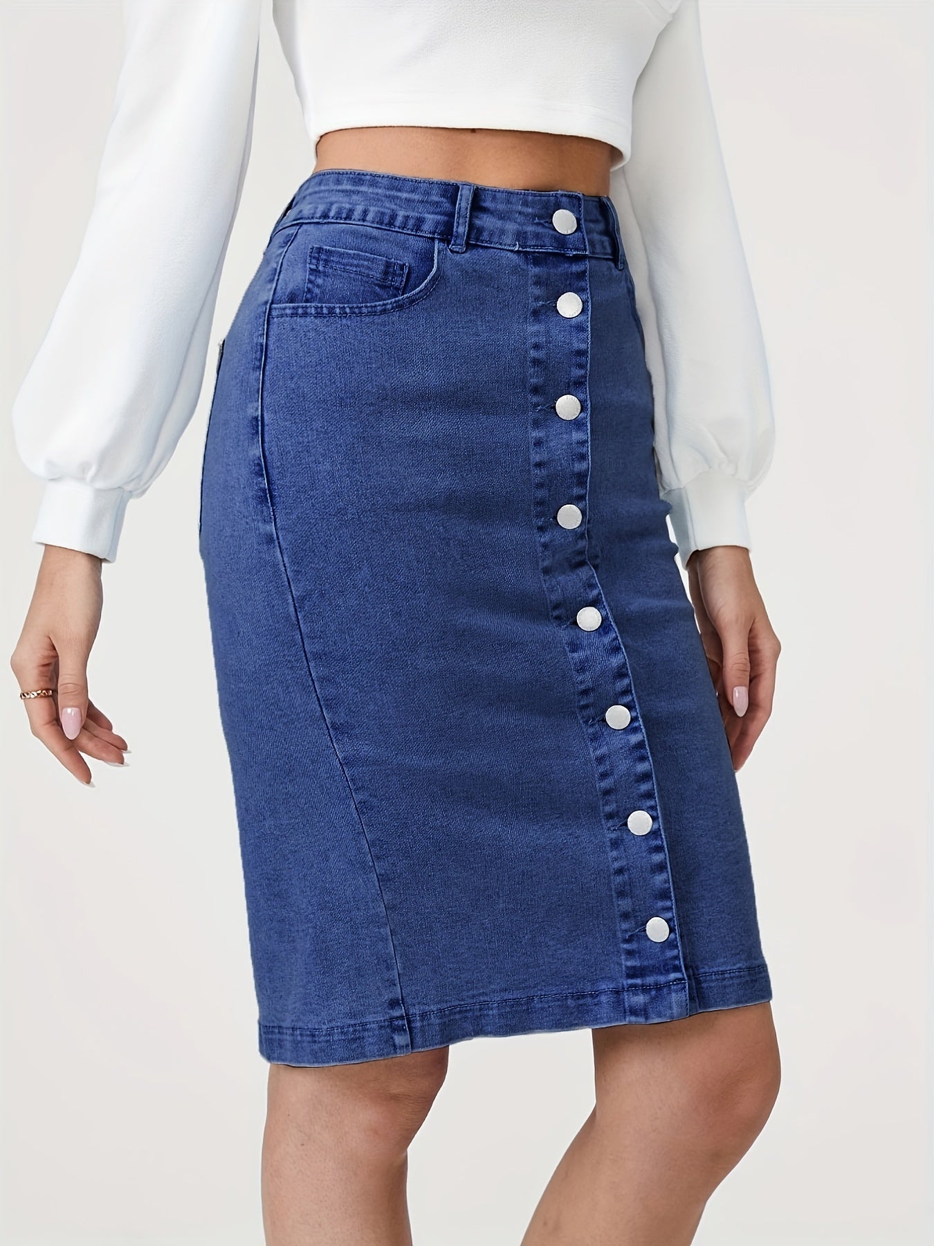 Slim Fit Denim Skirt High Waist Split Denim Skirt Women's Clothing