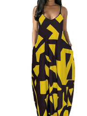  Printed V Neck Maxi Dress
