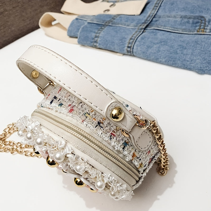 Girls Crossbody Bowknot Purse Pearl Flowers Handbags Shoulder Bag