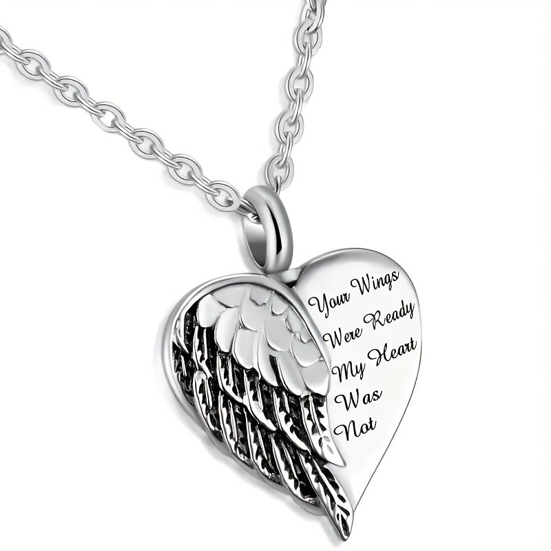 Vintage Funky Engraved Letter Wing Heart Pendant Necklace