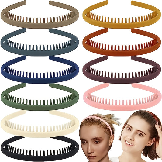 2pcs Morandi Plastic Headbands With Teeth Comb Skinny Hair Bands