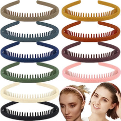 2pcs Morandi Plastic Headbands With Teeth Comb Skinny Hair Bands