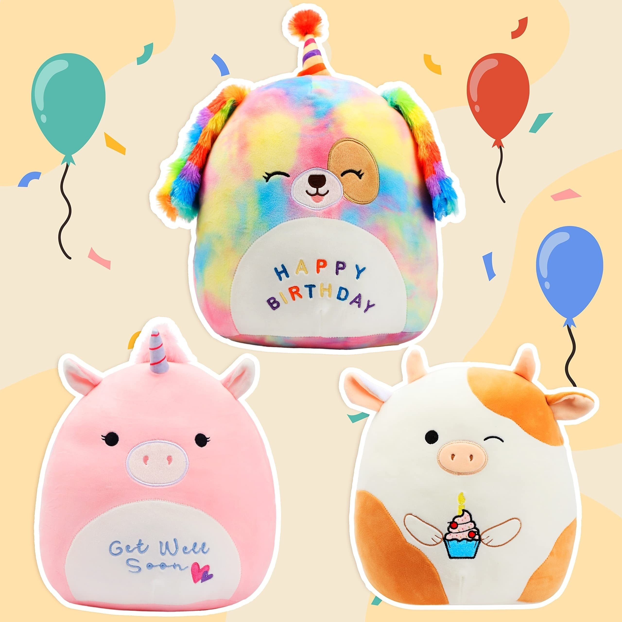 Rainbow Birthday Dog Plush Pillow Soft Puppy Plush Toy Dog Stuffed Animal