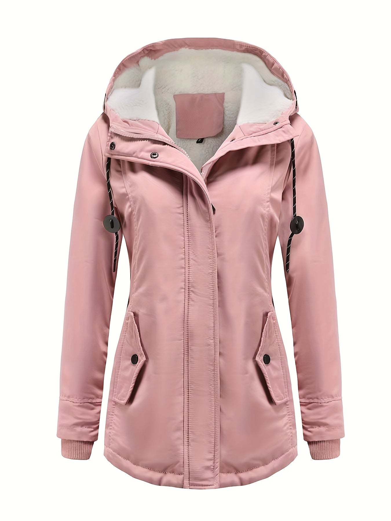 Solid Hood Thicken Parkas Long Coats Casual Coat For Fall & Winter