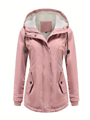 Solid Hood Thicken Parkas Long Coats Casual Coat For Fall & Winter
